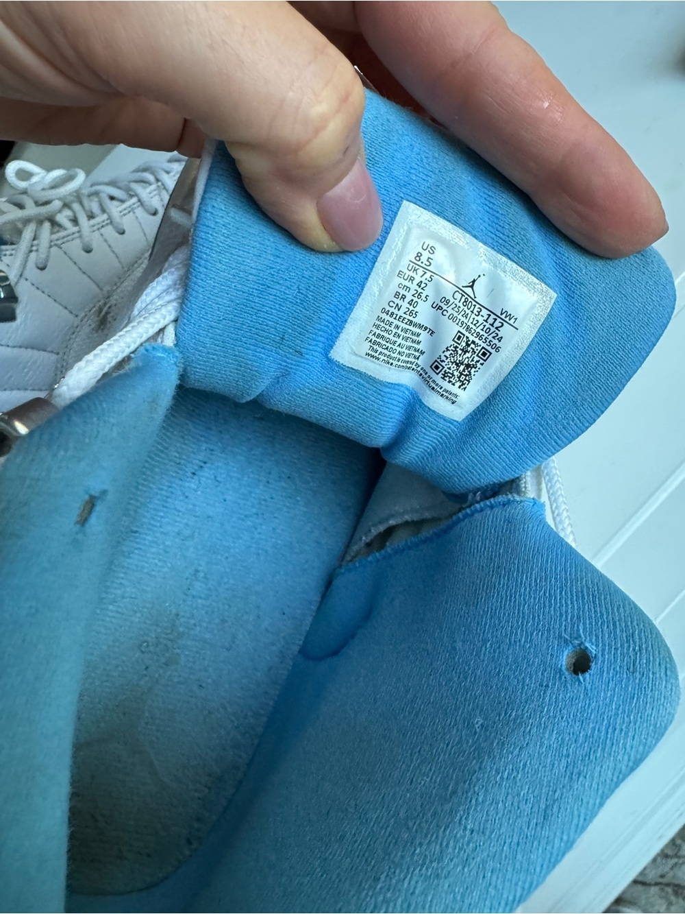 Air Jordan Kids' Retro 12 White and University Blue Sneakers - Picture 6 of 10
